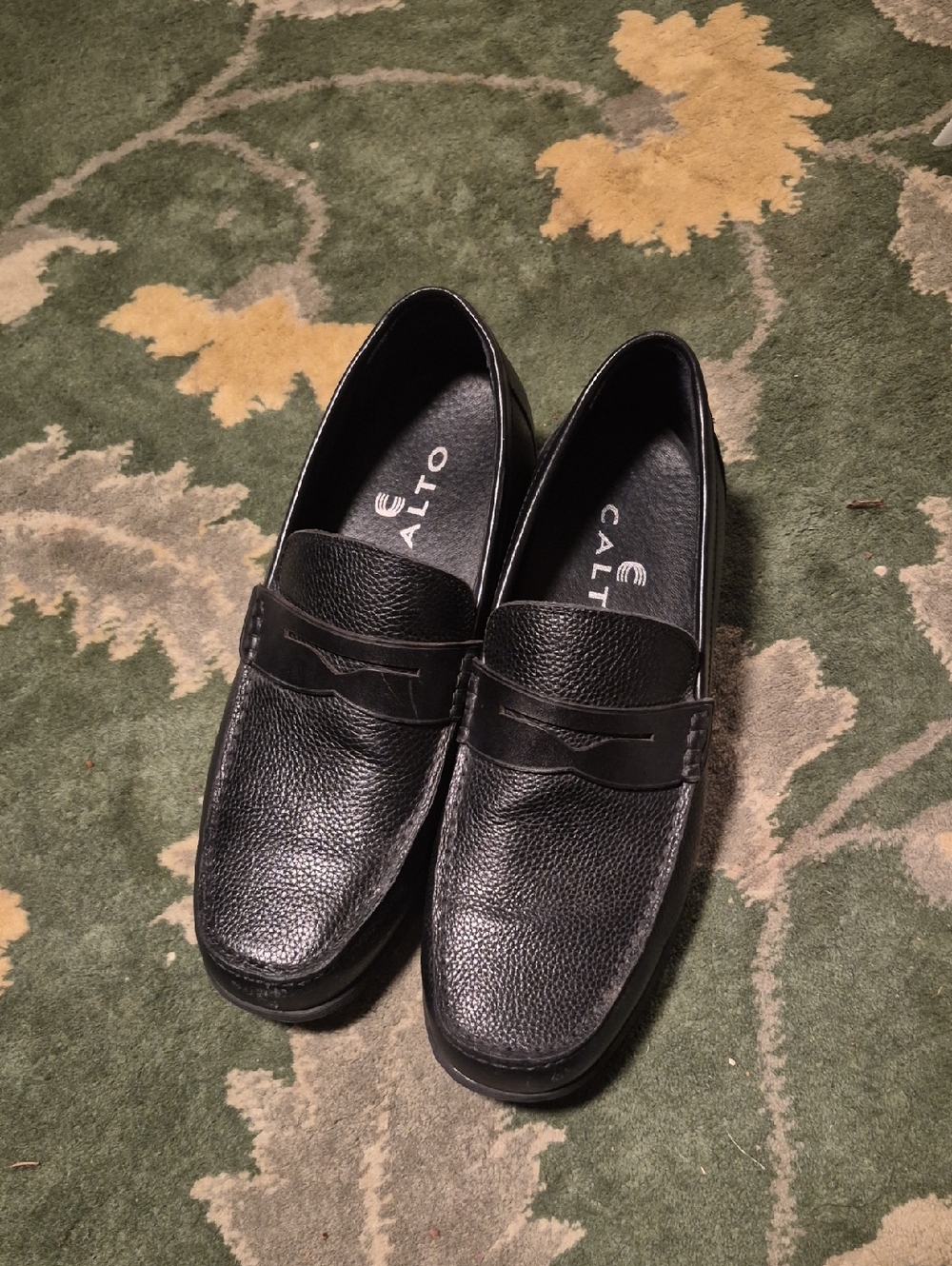Calto Men's Black Pebbled Leather Slip-On Loafers